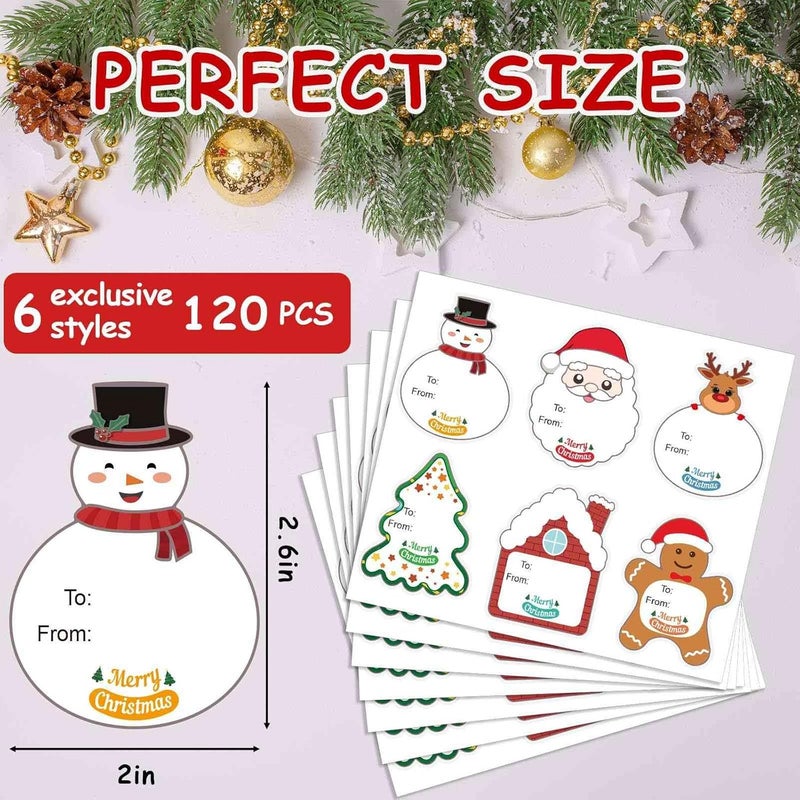 Dreecy Christmas Gift Tags Stickers, 120 Pcs Christmas Presents Tags Stickers, Self Adhesive Christmas Name Tags Stickers, Christmas Labels Stickers for Gifts Wrap Envelope Holiday Decor (2 x 2.6 Inch) - Image 2